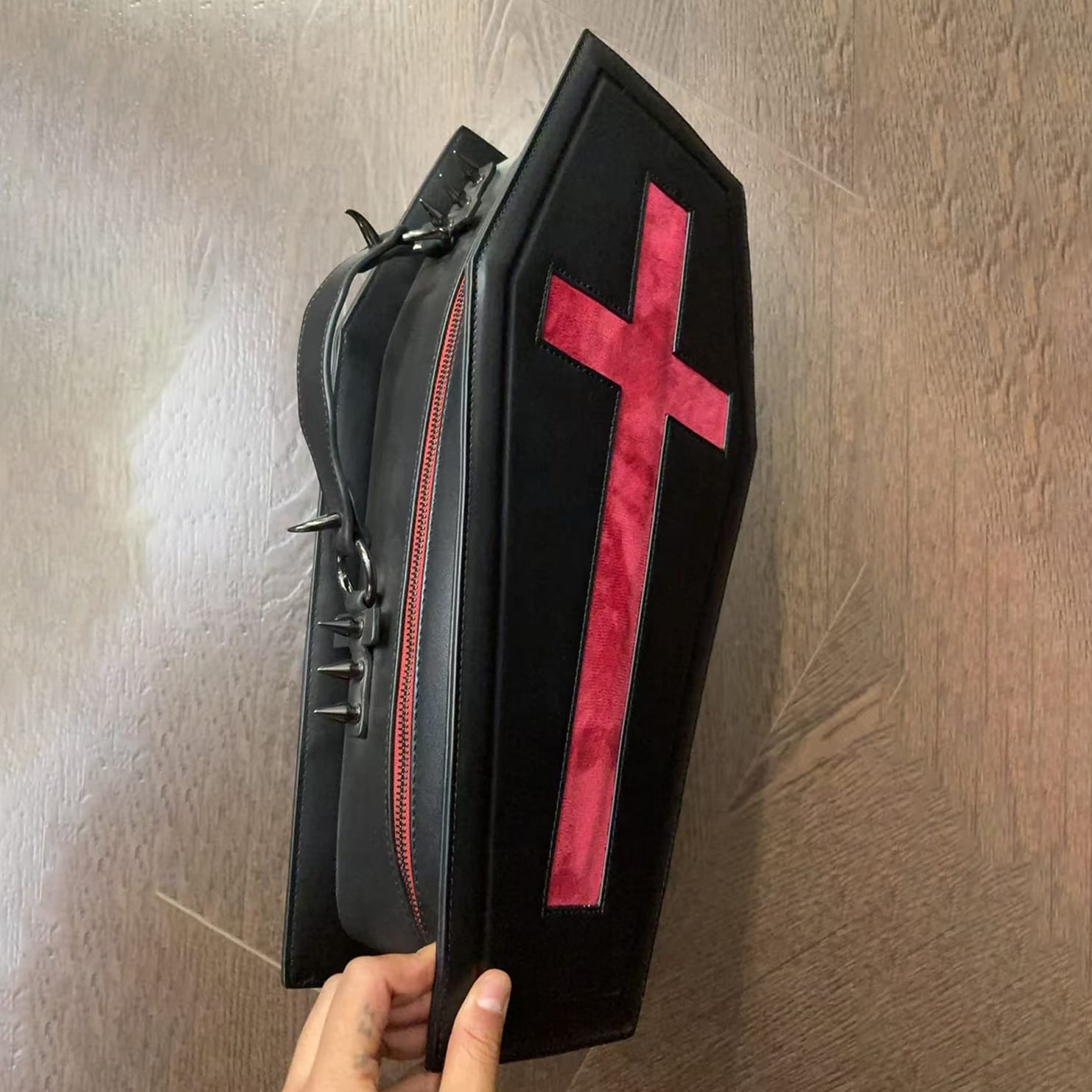 Kobine Women's Gothic Cross Bat Wing Coffin Bag Black
