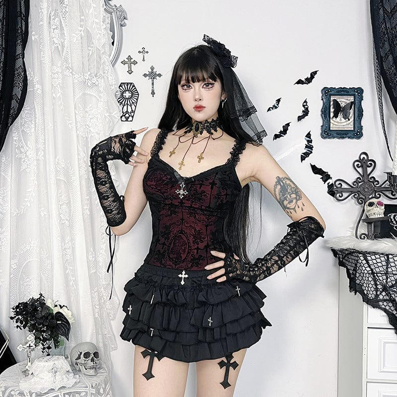 Kobine Women's Gothic Cross Flocking Tank Top