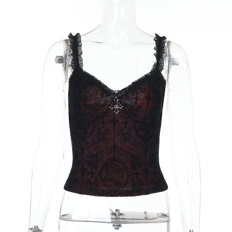Kobine Women's Gothic Cross Flocking Tank Top
