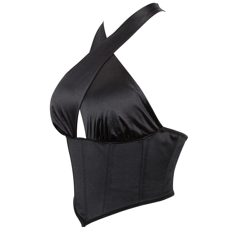 Kobine Women's Gothic Cross Halter Neck Lace-up Overbust Corset