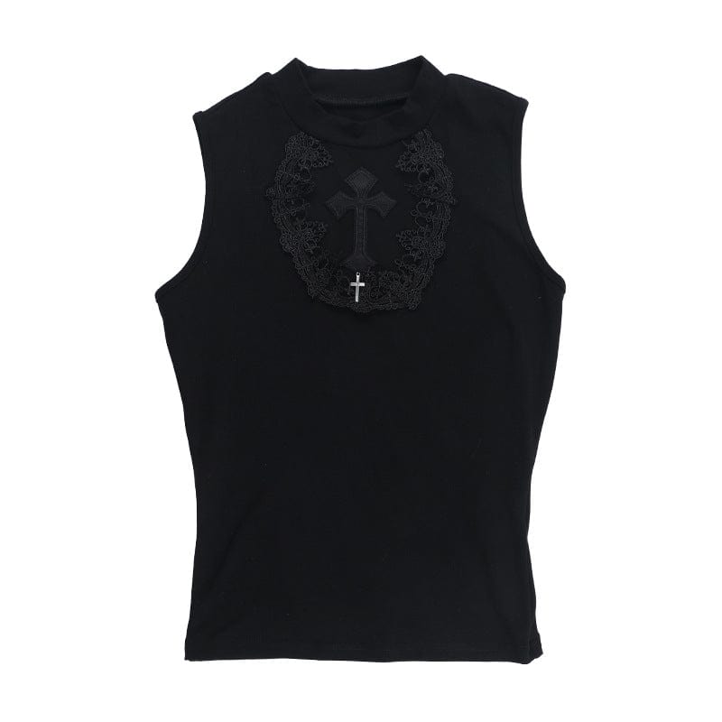 Kobine Women's Gothic Cross Mesh Splice Tank Top