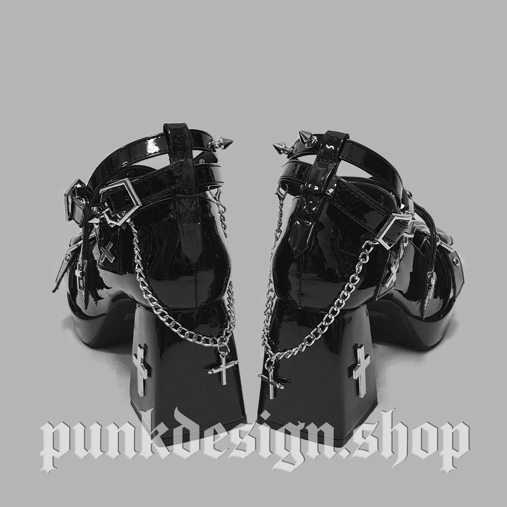 Kobine Women's Gothic Cross Studded Chained Shoes