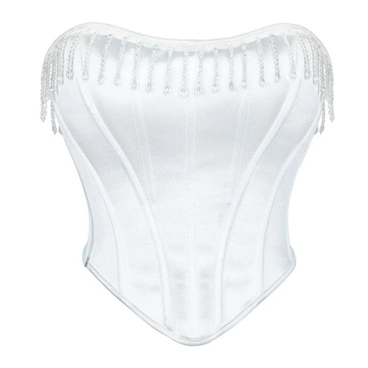 Kobine Women's Gothic Crystal Tassel Lace-up Overbust Corset