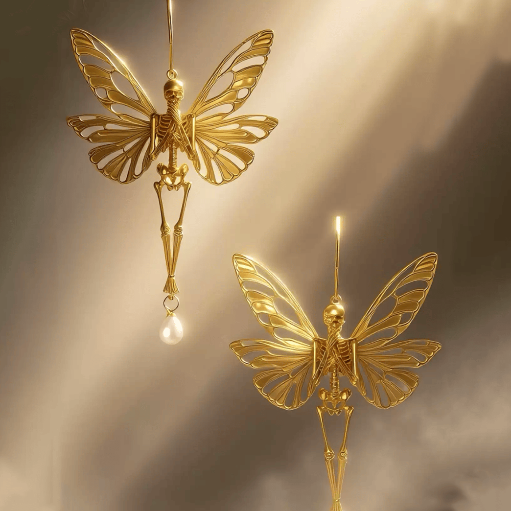 Kobine Women's Gothic Cutout Butterfly Wing Skeleton Pearl Drop Hook Earrings