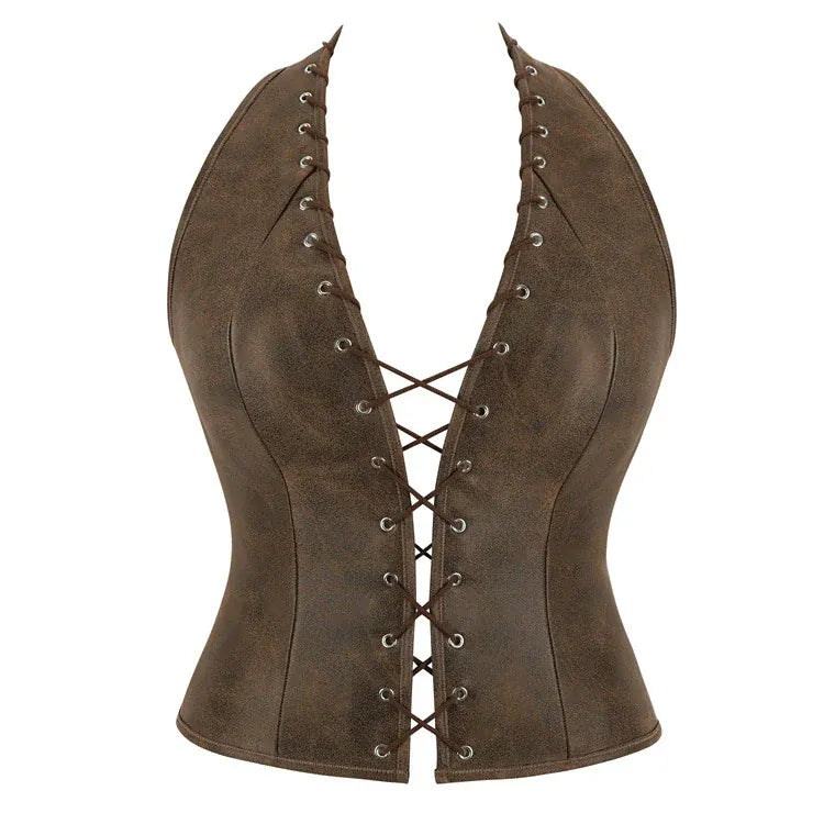 Kobine Women's Gothic Cutout Halterneck Overbust Corset