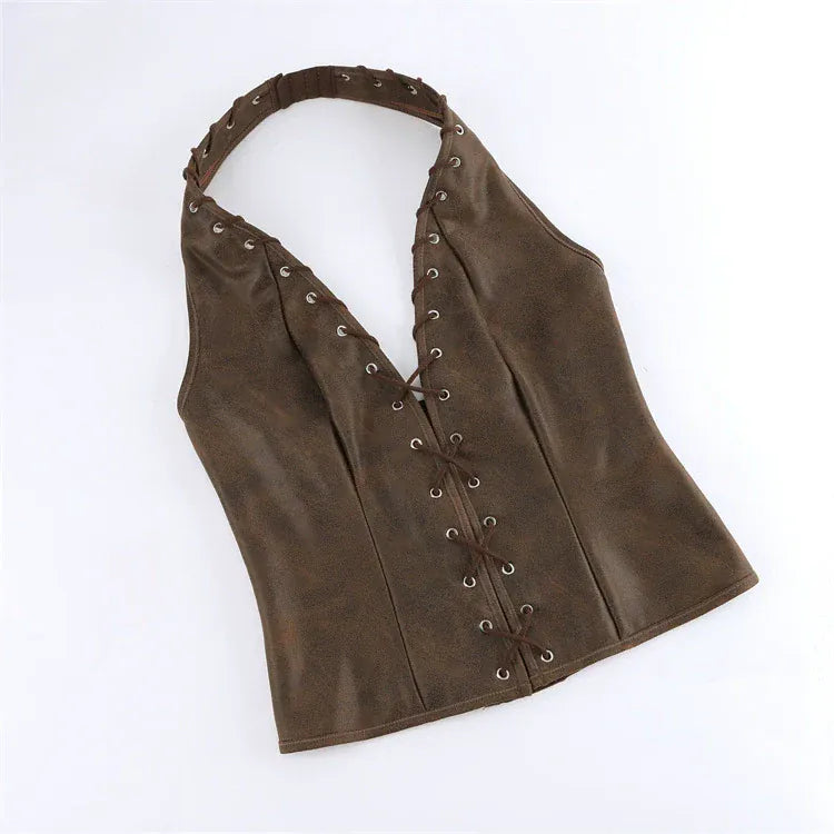 Kobine Women's Gothic Cutout Halterneck Overbust Corset