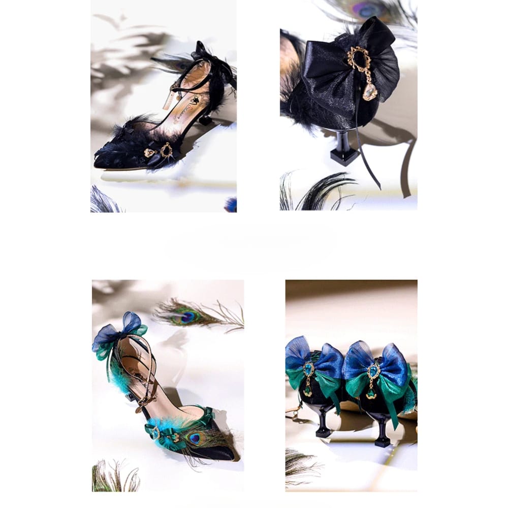 Kobine Women's Gothic Feather Bow Ankle Strap Stilettos