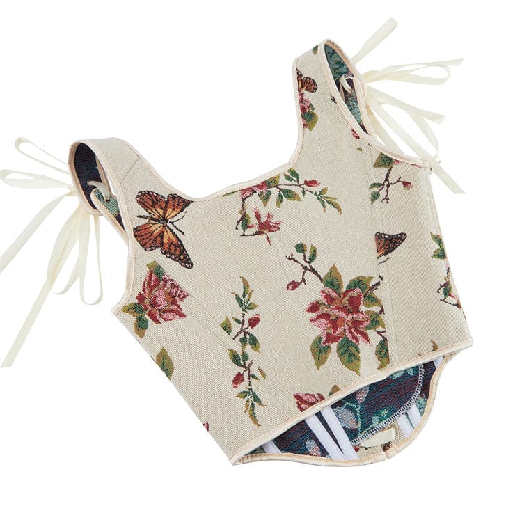 Kobine Women's Gothic Floral & Butterfly Jacquard Lace-up Overbust Corset