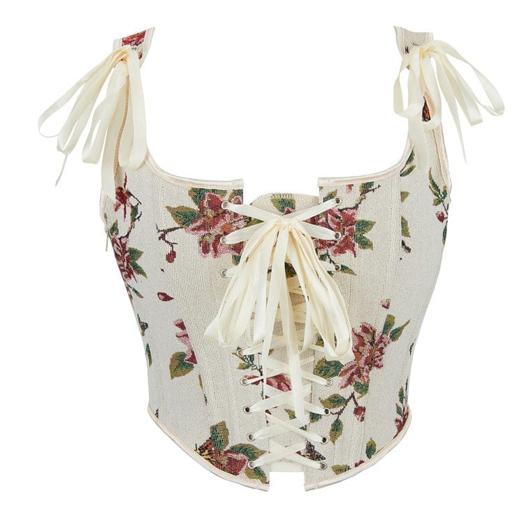 Kobine Women's Gothic Floral & Butterfly Jacquard Lace-up Overbust Corset