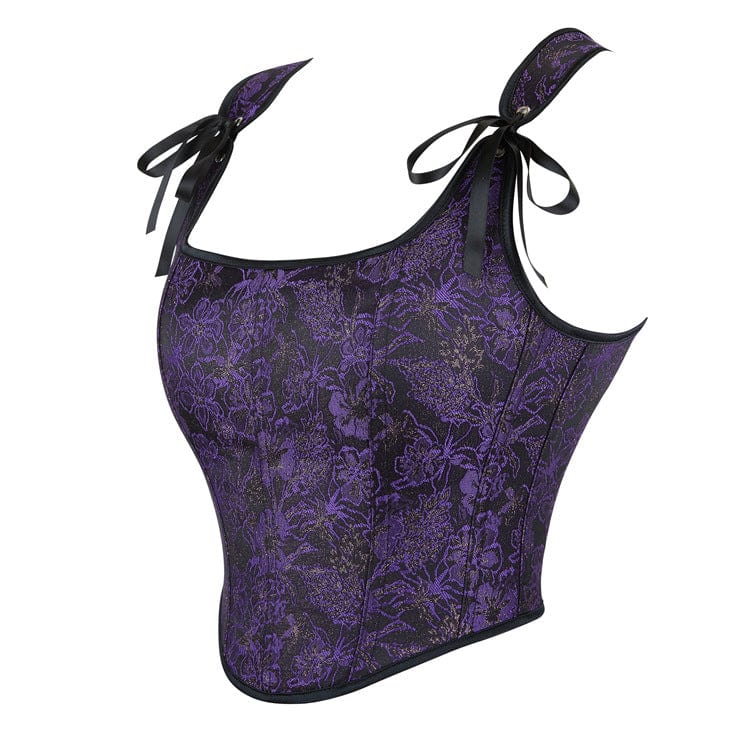 Kobine Women's Gothic Floral Embroidered Shoulder Strap Overbust Corset