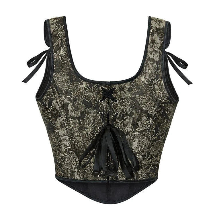 Kobine Women's Gothic Floral Embroidered Shoulder Strap Overbust Corset