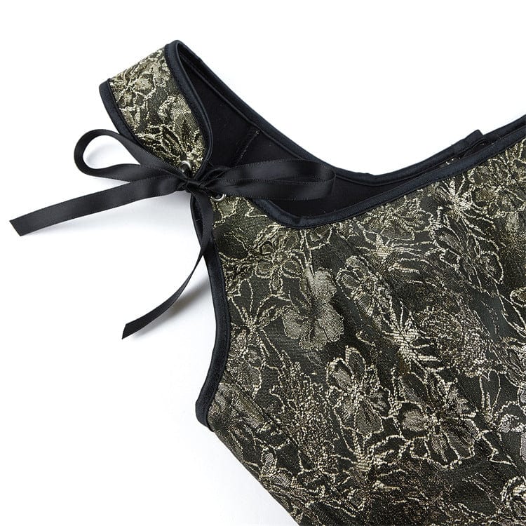 Kobine Women's Gothic Floral Embroidered Shoulder Strap Overbust Corset