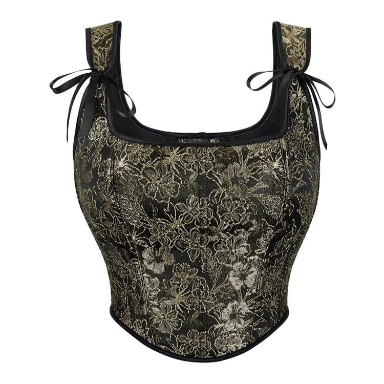 Kobine Women's Gothic Floral Embroidered Shoulder Strap Overbust Corset