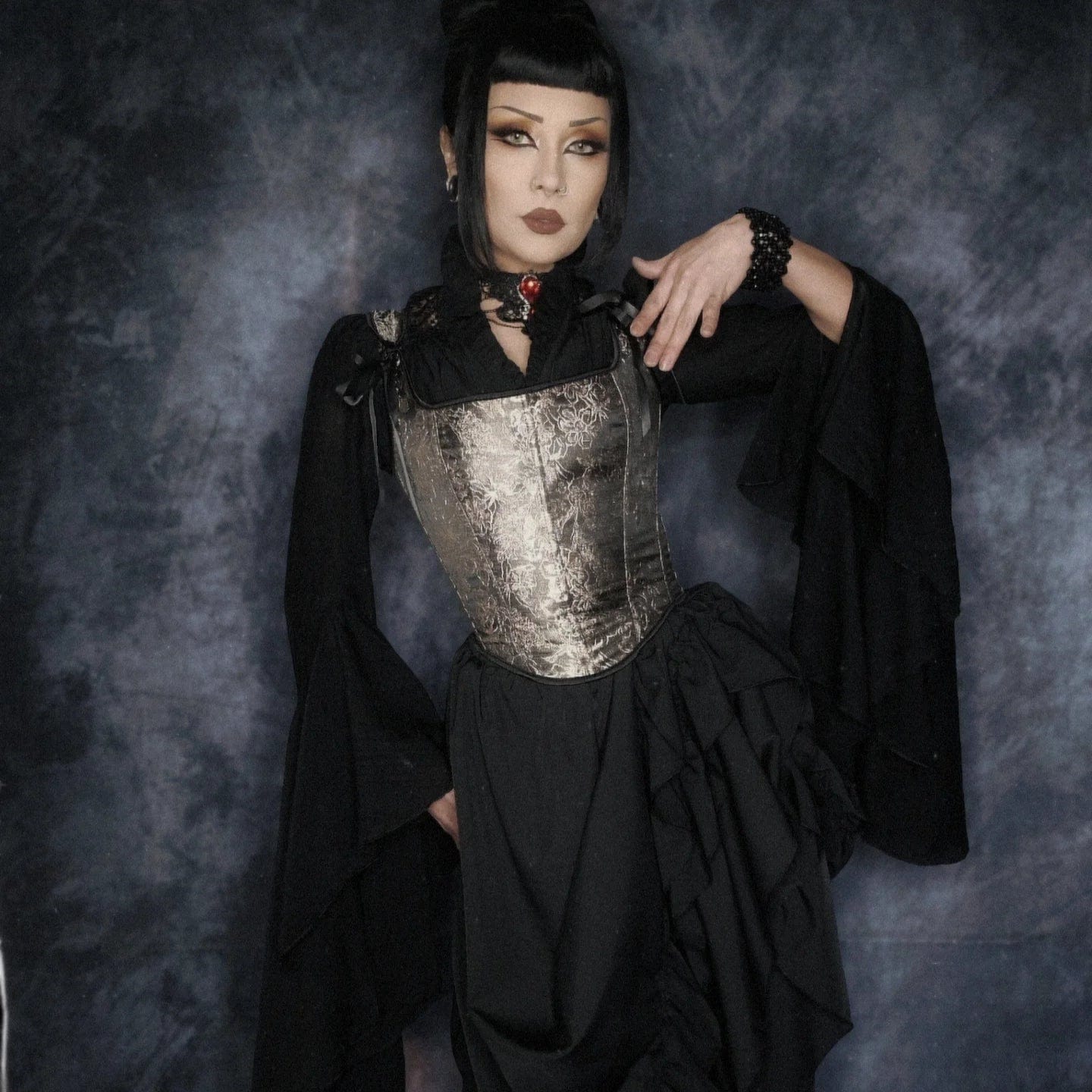 Kobine Women's Gothic Floral Embroidered Shoulder Strap Overbust Corset