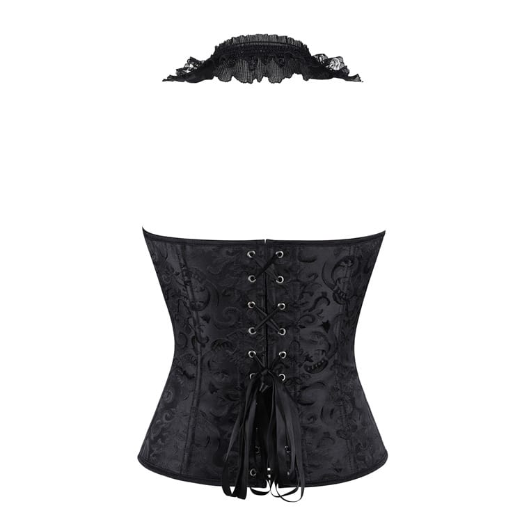 Kobine Women's Gothic Floral Jacquard Halter Lace-up Overbust Corset