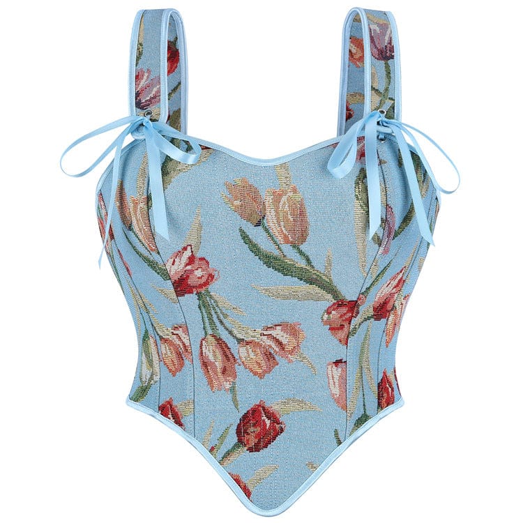 Kobine Women's Gothic Floral Jacquard Lace-up Bustier