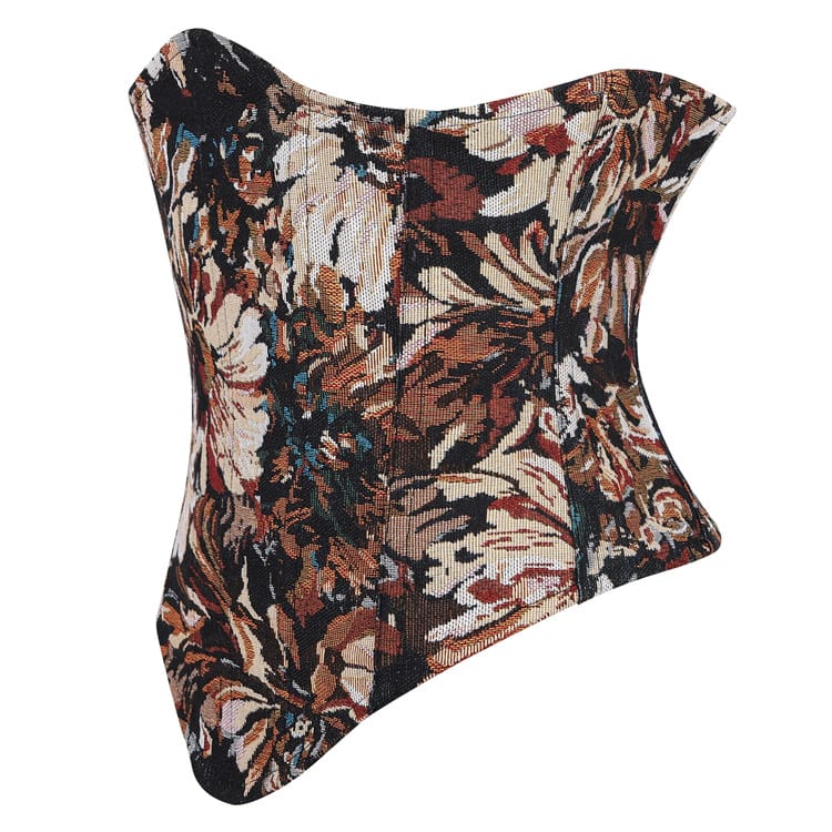Kobine Women's Gothic Floral Jacquard Lace-up Underbust Corset