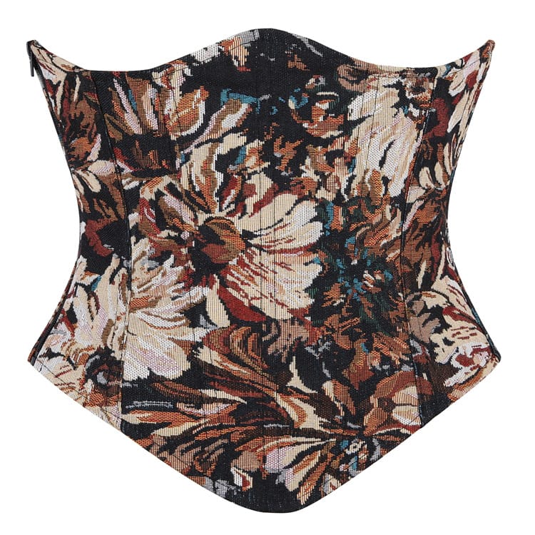 Kobine Women's Gothic Floral Jacquard Lace-up Underbust Corset