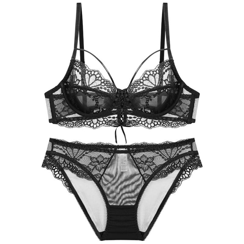 Kobine Women's Gothic Floral Lace Lace-up Lingerie Set