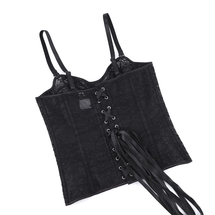 Kobine Women's Gothic Floral Mesh Lace-up Overbust Corset
