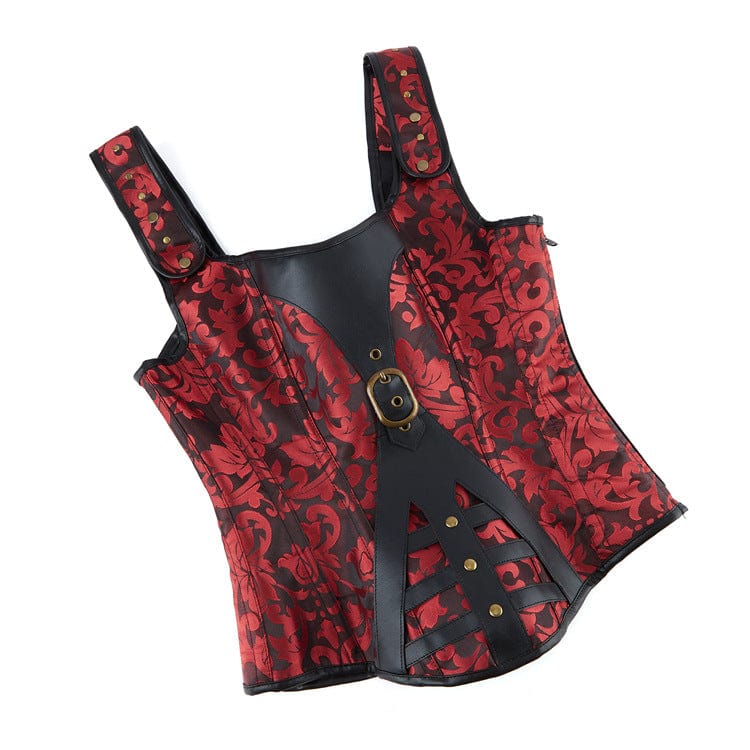 Kobine Women's Gothic Floral Printed Buckle Lace-up Overbust Corset