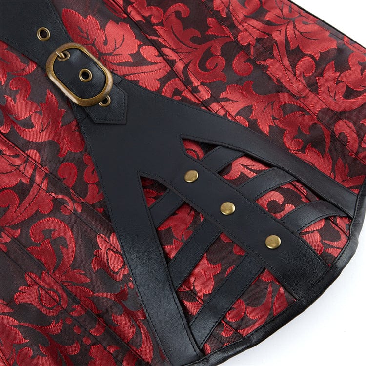 Kobine Women's Gothic Floral Printed Buckle Lace-up Overbust Corset