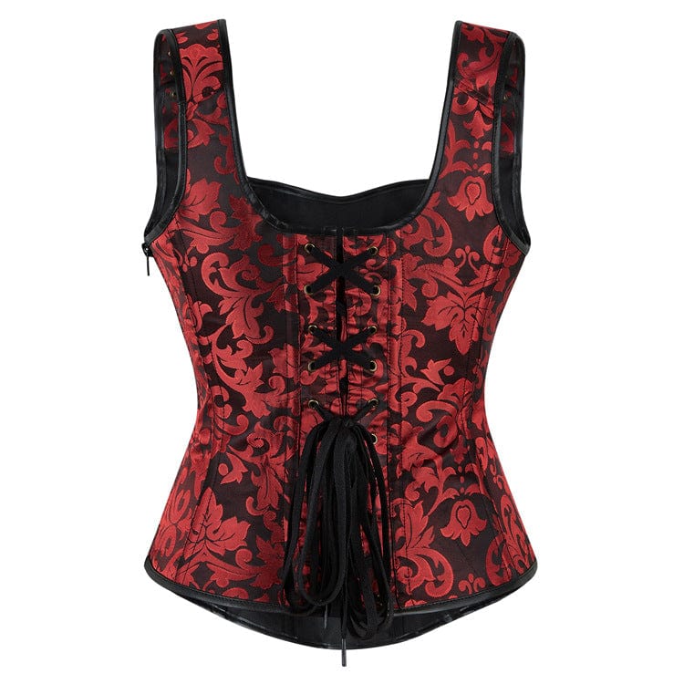 Kobine Women's Gothic Floral Printed Buckle Lace-up Overbust Corset