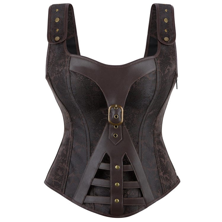 Kobine Women's Gothic Floral Printed Buckle Lace-up Overbust Corset