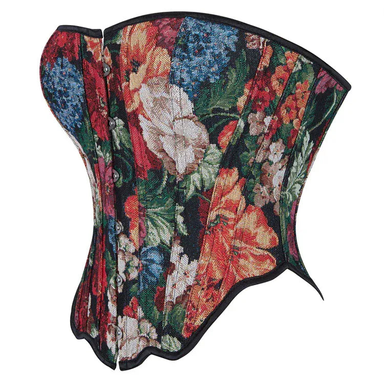Kobine Women's Gothic Floral Printed Irregular Lace-up Overbust Corset