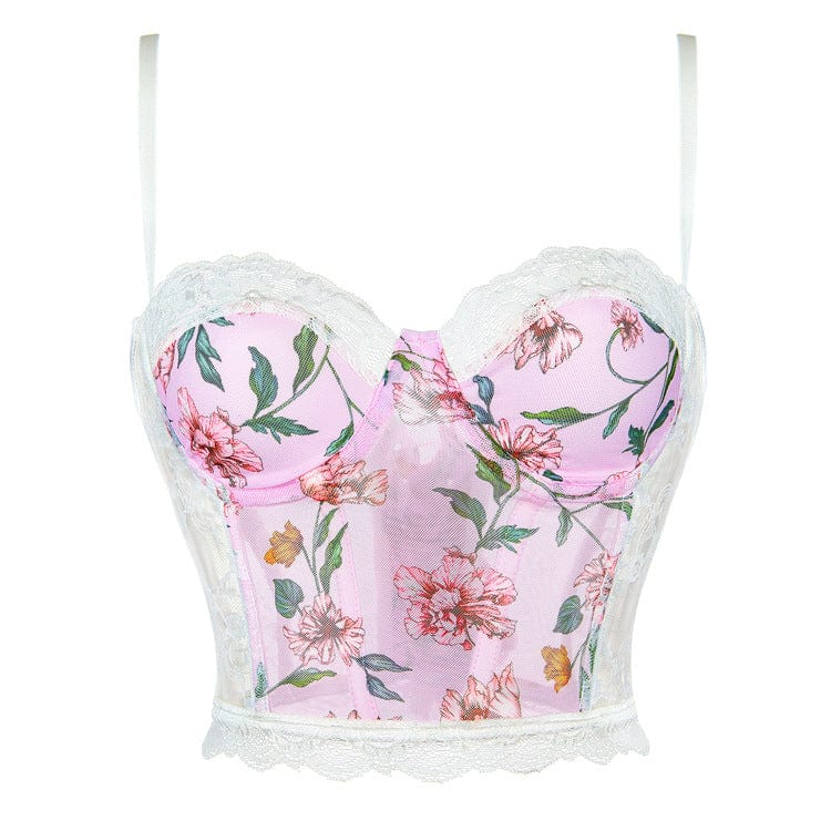 Kobine Women's Gothic Floral Printed Lace Overbust Corset
