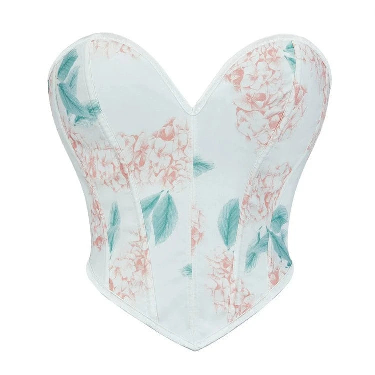 Kobine Women's Gothic Floral Printed Lace-up Overbust Corset