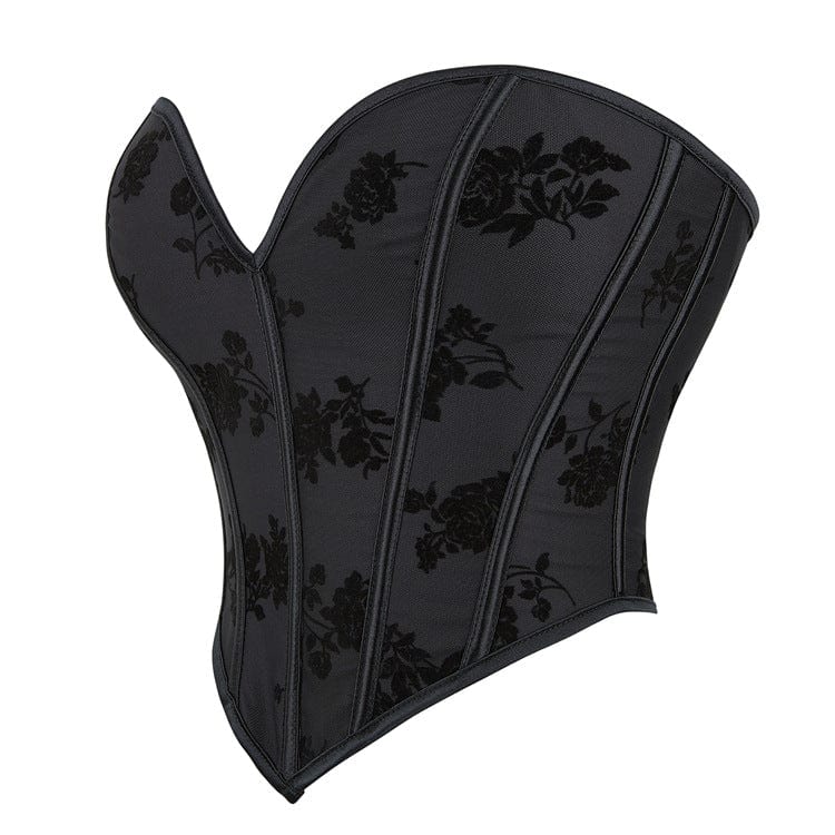 Kobine Women's Gothic Floral Printed Lace-up Overbust Corset
