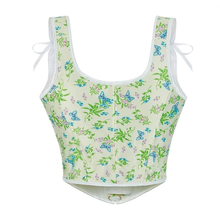 Kobine Women's Gothic Floral Printed Shoulder Strap Overbust Corset