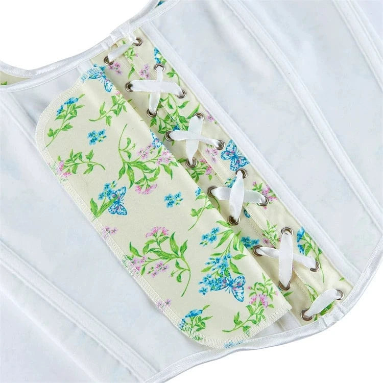 Kobine Women's Gothic Floral Printed Shoulder Strap Overbust Corset