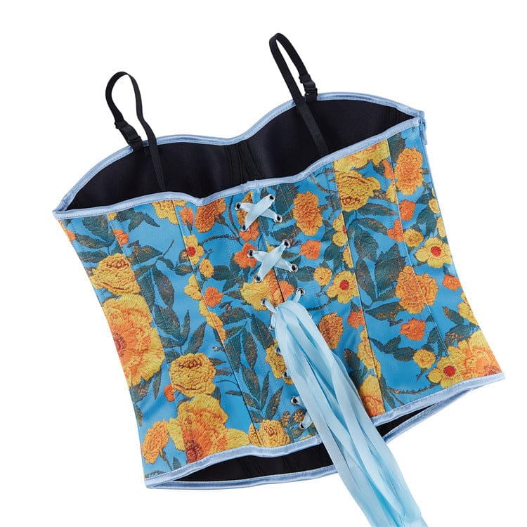Kobine Women's Gothic Floral Printed Side Zipper Lace-up Overbust Corset