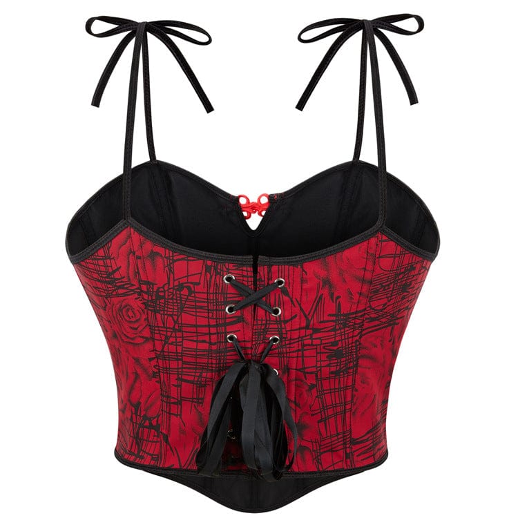 Kobine Women's Gothic Frog Graffiti Printed Lace-up Overbust Corset