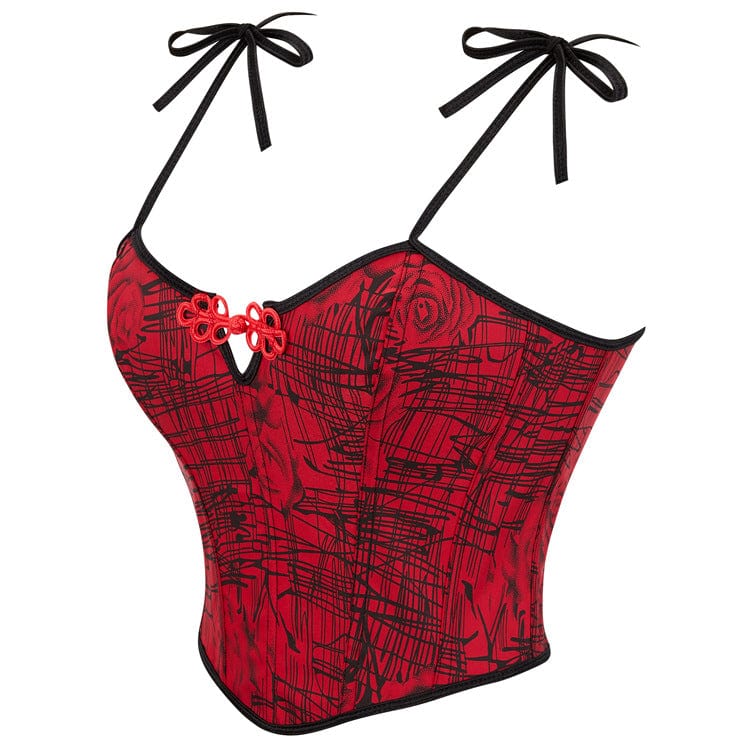 Kobine Women's Gothic Frog Graffiti Printed Lace-up Overbust Corset