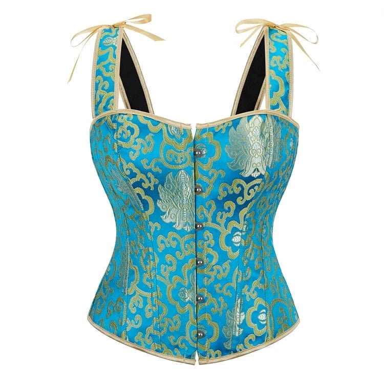 Kobine Women's Gothic Gold Floral Embroidered Overbust Corset