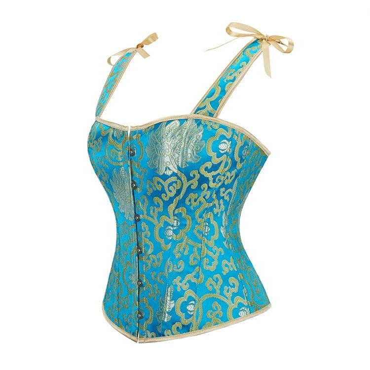 Kobine Women's Gothic Gold Floral Embroidered Overbust Corset