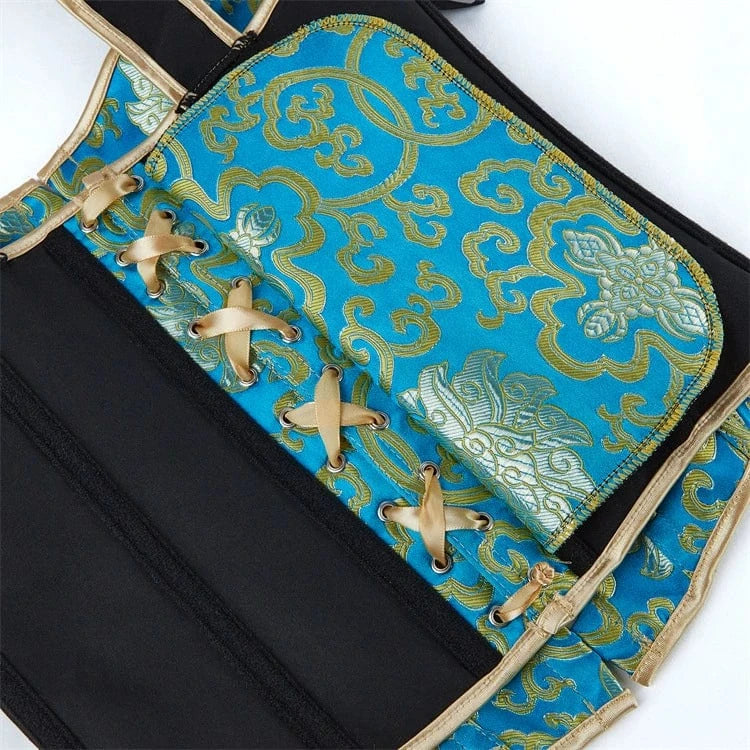 Kobine Women's Gothic Gold Floral Embroidered Overbust Corset