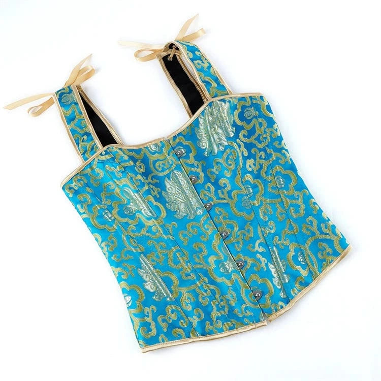 Kobine Women's Gothic Gold Floral Embroidered Overbust Corset