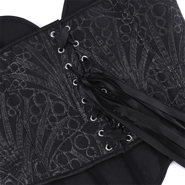 Kobine Women's Gothic Heart V Plunge Jacquard Lace-Up Overbust Corset