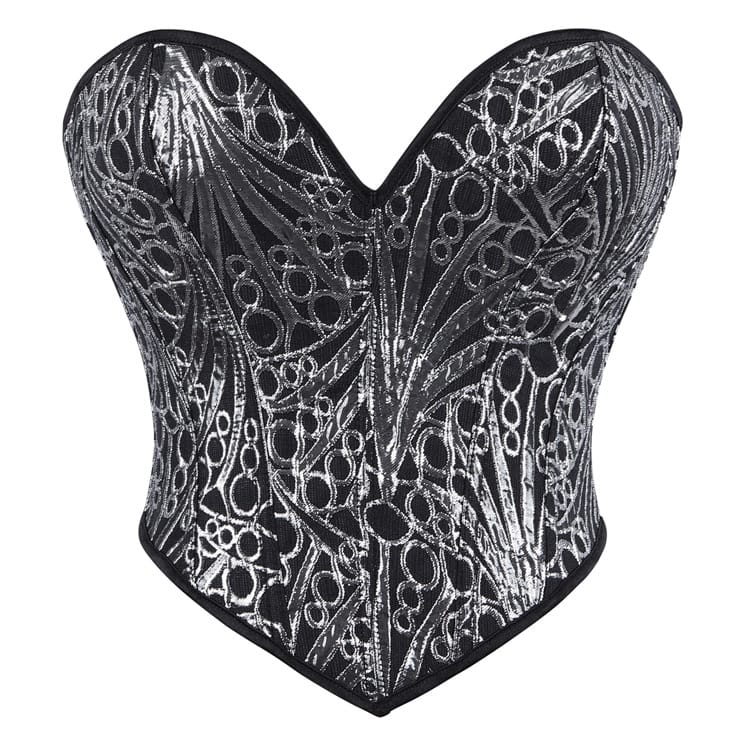 Kobine Women's Gothic Heart V Plunge Jacquard Lace-Up Overbust Corset