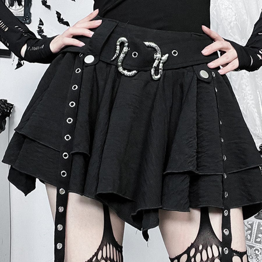 Kobine Women's Gothic Irregular Eyelet Strap Skirt