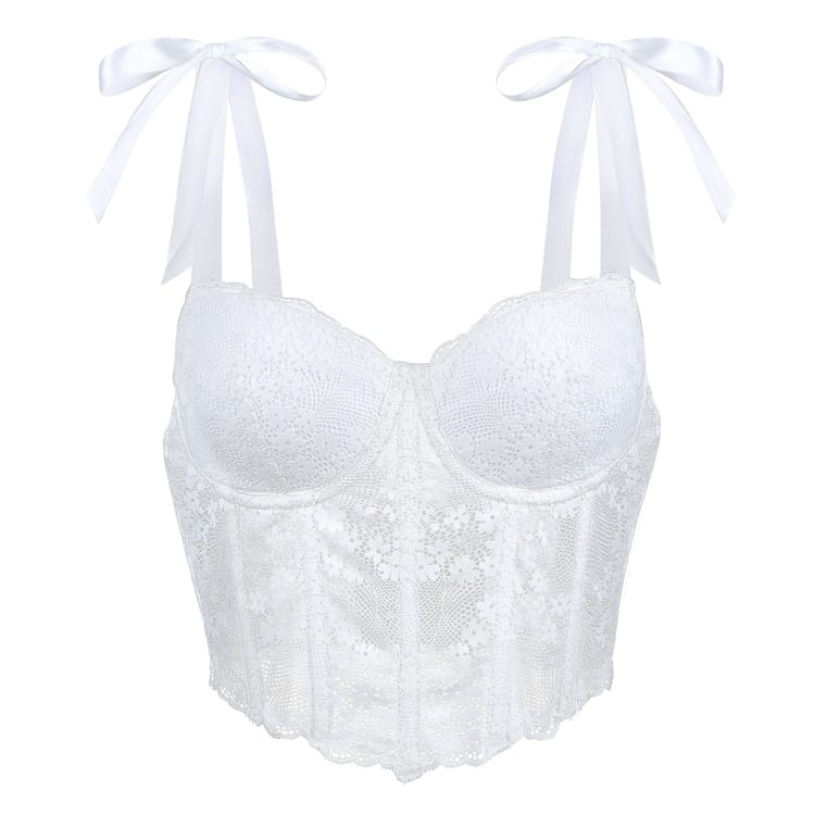 Kobine Women's Gothic Irregular Floral Lace Strap Overbust Corset
