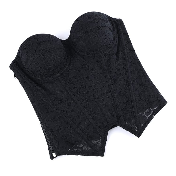 Kobine Women's Gothic Irregular Floral Mesh Overbust Corset