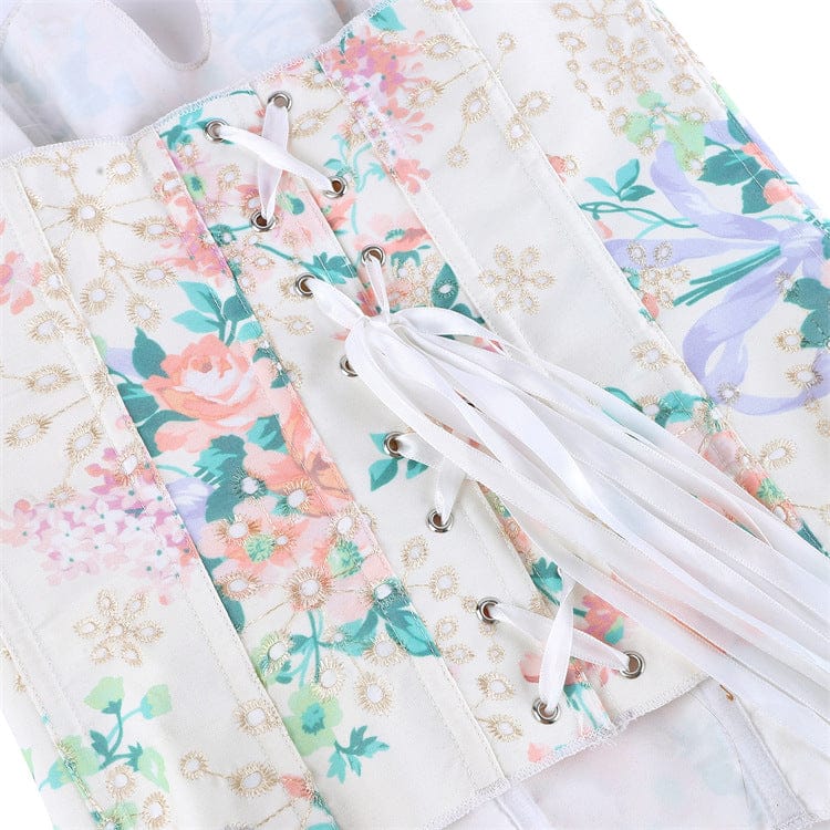 Kobine Women's Gothic Irregular Floral Printed Overbust Corset