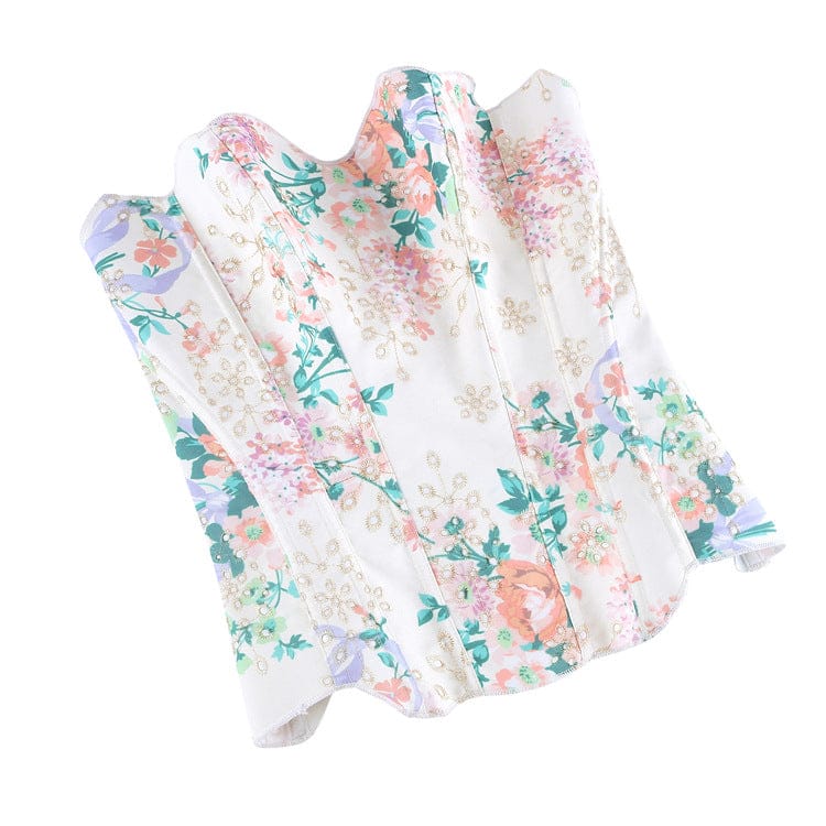 Kobine Women's Gothic Irregular Floral Printed Overbust Corset