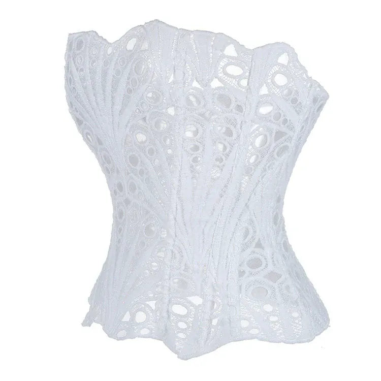 Kobine Women's Gothic Irregular Lace Sheer Overbust Corset