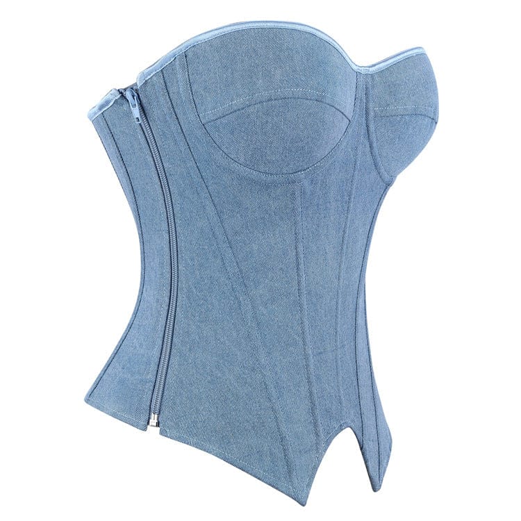 Kobine Women's Gothic Irregular Lace-up Zip Overbust Corset